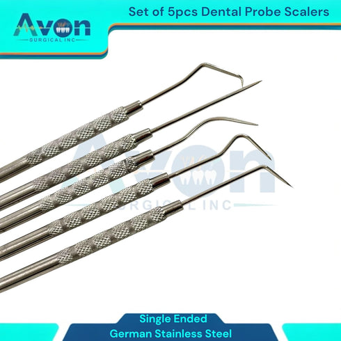Avon Surgical 5pcs Dental Probe Scalers- Single-Ended | Oral Care Examination Explorer Picks | German Stainless Steel