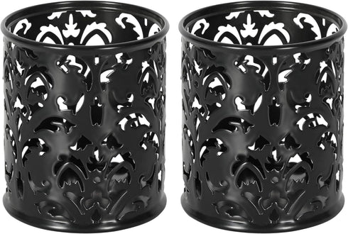 EasyPAG Metal Round Pencil Holder - 2 Pack Black Pen Cup Holders for Desk Organizer