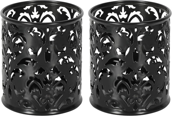EasyPAG Metal Round Pencil Holder - 2 Pack Black Pen Cup Holders for Desk Organizer
