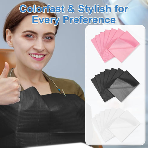 50 Pack 3 13 18 inch Black Dental Bibs Disposable Waterproof Dentist Bibs Sheet with No Leakage Poly Back, Ply x