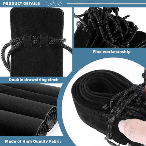 WFPLUS 50 Pieces Black Velvet Pen Pouch with Drawstring - Case Holder for Pen & Pencil Bag