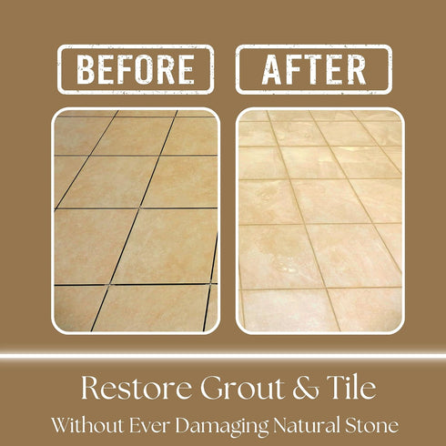 (32 oz) GEODE Natural Stone Grout Cleaner & Brush for tile floors - non-damaging, safe for Marble, Limestone