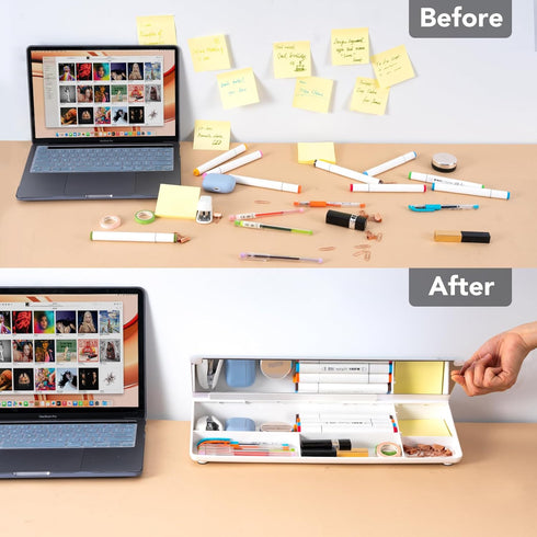Varhomax Glass Desk Whiteboard with Built-in Mirror, Desktop Dry Erase Board with Storage for Home and Office