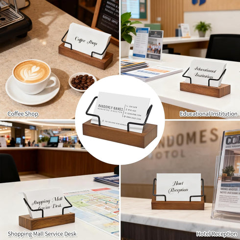 Bershaker 2 Pack Wood Business Card Holder for Desk, Wooden Business Name Card Display Stand Postcard Holder for Office