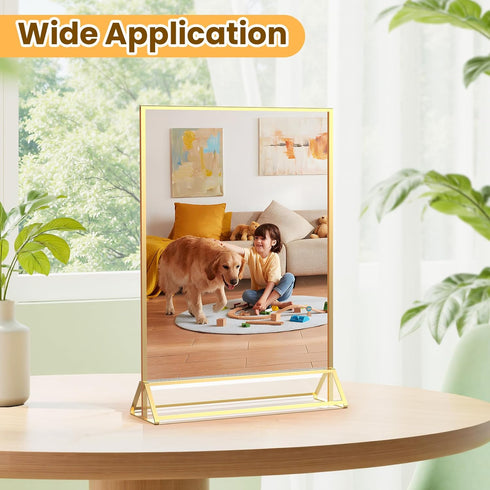 8X10 -6 Pack Acrylic Sign Holder Gold Frames Double Sided Sign Stand for Picture Frames Wedding Table Number Menu