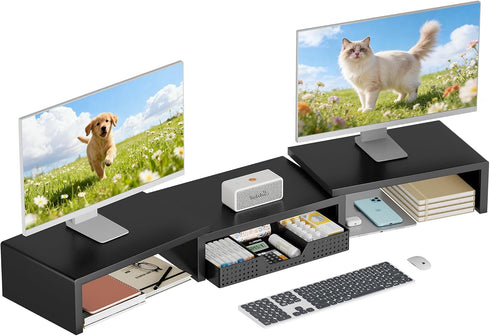 OPNICE Dual Computer Monitor Stand Riser, Desk Organizer with Drawer, Office Desk Accessories & Workspace Organizers