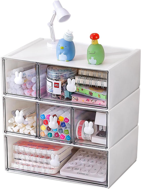 Plastic Desk Organizer with 3 Tier Drawers, Stackable Storage for Office, 6 Drawers