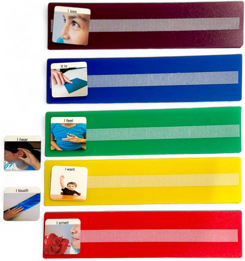 Smile4Autism 5 Large 2 1/2" X 10 1/4" Sentence Strips with 7 Color Sentence Starter Cards for Autism