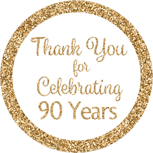 White and Gold 90th Birthday Thank You Stickers, 1.75 in - 40 Labels, 90th Birthday Decorations