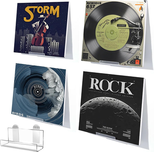 6Pcs Vinyl Record Display Shelf Wall Mount No Drill, Self Adhesive Clear