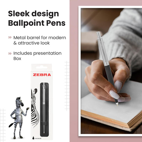 Zebra Pen 901 Grey Retractable Ballpoint Pen, Premium Barrel, Medium Point 1.0mm, Black Ink, 1-Pack