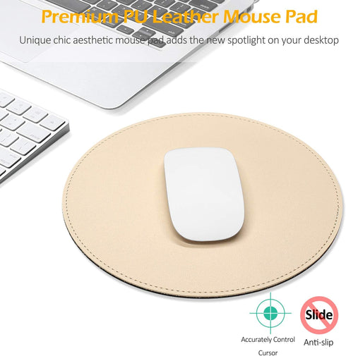 ProElife Cute Round Mouse Pad Mat Waterproof PU Leather 8.66-Inch Mousepad for Home Office Gaming