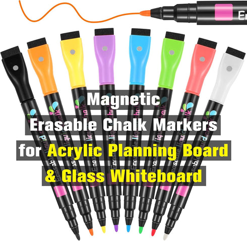 Magnetic Liquid Chalk Markers, 8 Pack, Wet Erase for Acrylic Calendar and Whiteboard