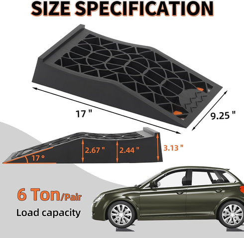 2 Pack OULEME Low Profile Car Service Ramp - with Anti-Slip Pads for Lift Maintenance and Oil Changes, Low-Chassis Car