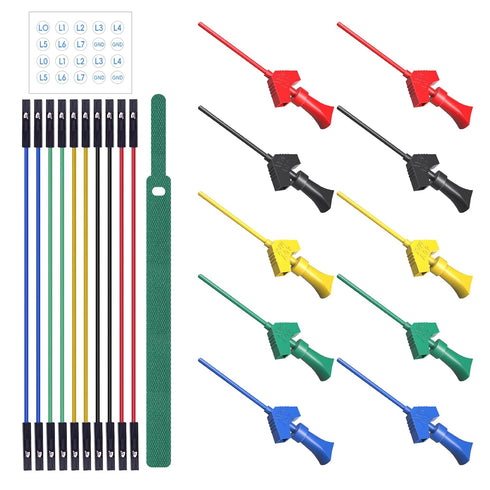 Goupchn 10PCS Test Leads Kit with SMD IC Test Hook Clips and Silicone Jumper Wires for Logic Analyzer, 5 Colors