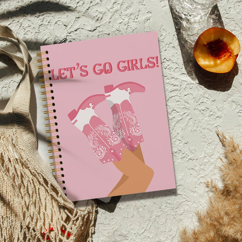 Preppy Pink College Ruled Spiral Notebook - Let’s Go Girls, Pink Preppy Boots Hardcover Journal for Girls School