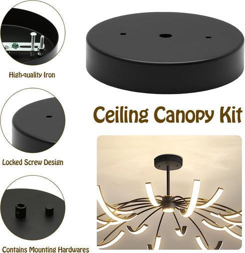 Biaungdo 6 Inch Ceiling Lighting Canopy Kit, Black Pendant Light Canopy Kit Metal Chandelier Ceiling Light Plate Cover