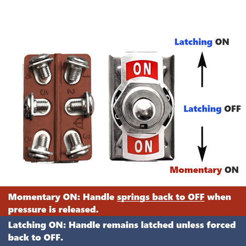 MGI SpeedWare 6-Pin DPDT One-Side Momentary Metal Toggle Switch, 20 Amp at 12vDC 125vAC, (ON)/Off/ON 1-Pack