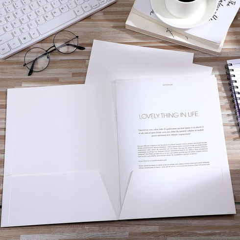 Jutom 50 Pcs Glossy Laminated Paper Folders, 2 Pocket Presentation Folder, Letter Size, White Color for Office Teacher