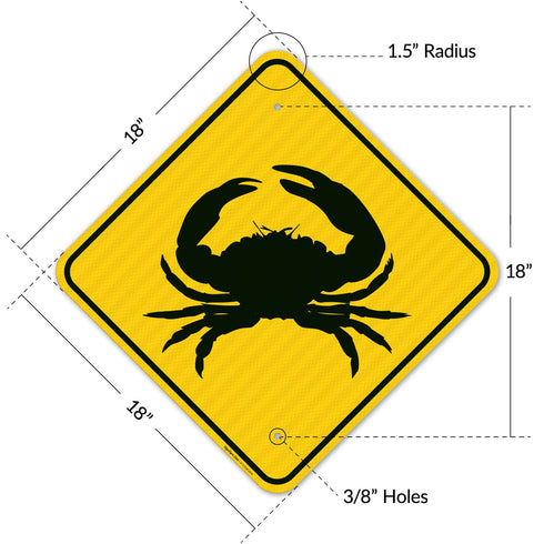 18x18 Inches, 3M Reflective.063 Crab Crossing Sign, AEGP Aluminum, Fade Resistant, Made in USA