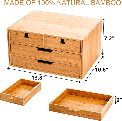 DEAYOU Bamboo Desk Organizer, 4 Drawer Storage Cabinet Box for Home Office Supplies