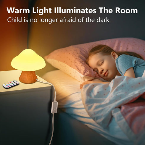 16 ANGTUO Wooden Mushroom Lamp, Color Changing Mushroom Night Light with Two Remote Controls