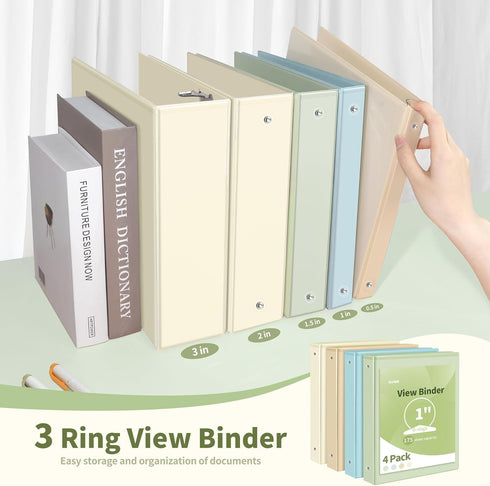 SUNEE 1 Inch 3 Ring Binder, Clear View, PVC-Free, Fits 8.5x11 Inches, Aesthetic, 4 Pack for School or Office