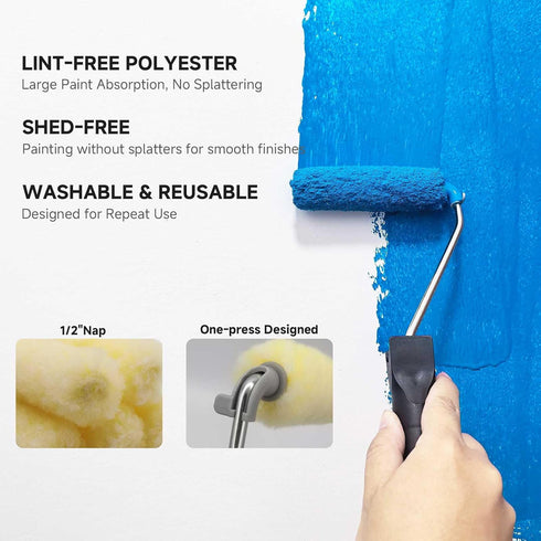 4 Inch 5 Packs Mini Paint Roller Kit - Small Paint Roller Frame, Microfiber Paint Roller Covers,Sturdy Tray, Perfect