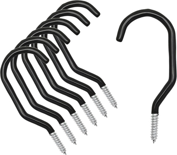 6PCS Black Heavy Duty Bike Storage Hooks, Wall Mounted Hooks for Bicycle, Large Screw Hooks