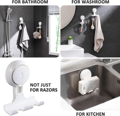 2 Pack, LEVERLOC Razor Holder for Shower Powerful Suction Cup Shower Hooks for Towel, Loofah, Razor, Squeegee