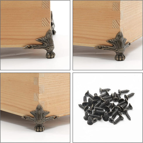 20 Pcs Antique Brass Box Legs for Wood Case Jewelry Chest Storage, Decorative Corner Protector (Style4, Bronze)