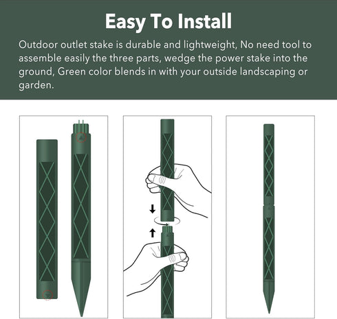 HBN Outdoor Power Stake with 6FT Extension Cord, 3 Grounded Outlets Power Strip for Garden Decoration