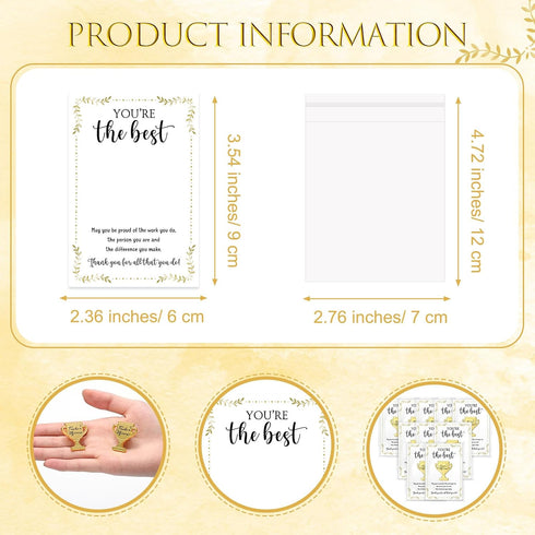 Juinte 40 Sets Employee Appreciation Gifts Bulk Trophy Pins with Thank You Cards Organza Bags Inspirational
