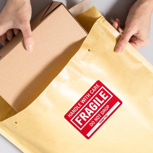 Fragile Labels / 500 Handle with Care Shipping Warning Notice Stickers, 2" x 3" Caution Do Not Drop Packing Labels