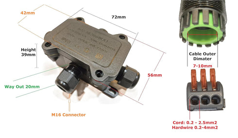 IotMug 4 IP68 40A 450V M16 PA66 Way Junction Box Waterproof Outdoor Electrical Wire Connector, Heavy Duty, Cable