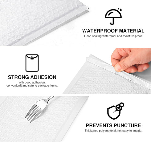 Metronic 6x10 Bubble Mailers 50 Pack, Self-Seal & Waterproof Padded Envelopes for Shipping, White