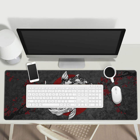 Rutuioy 31.5 11.8 Inch Japanese Koi Fish Ying Yang Black Red XXL XL Large Gaming Mouse Pad for Desk, Non-Slip Long