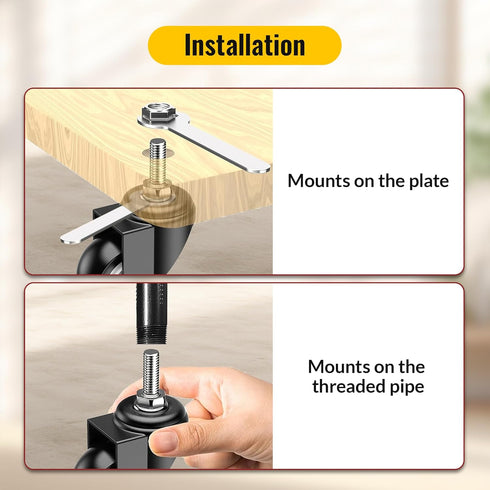 Caster Wheels 2 inch No Brake Stem Casters, 3/8" -16 x 1" Threaded Swivel Casters Set of 4