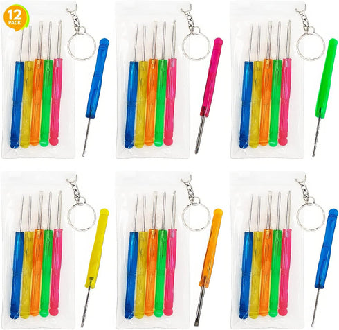 ArtCreativity 5 PC Mini Screwdriver Keychain Set, Pack of 12 with Portable Pouch, Birthday Party Favors