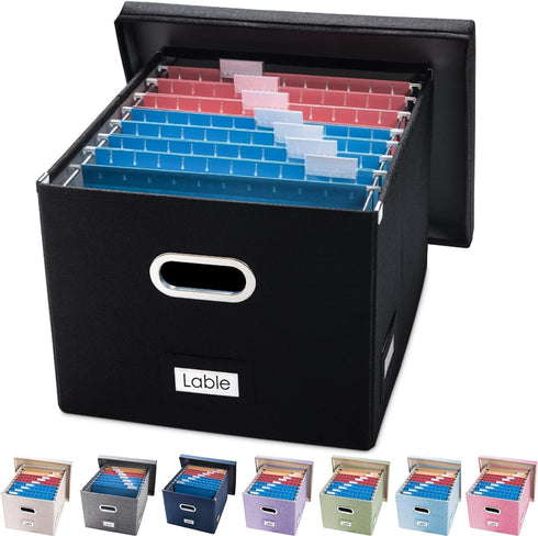 PRANDOM File Organizer Box, Set of 1 Collapsible Decorative Linen Filing Storage for Letter/Legal Size, Black