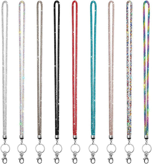 Soleebee Rhinestone Office Lanyard, 31.5'' Bling Neck Lanyard with Metal Clasp & Keyring, Silver