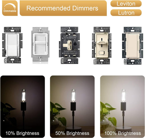 Dimmable T10 Bulb 5000K, 2W Bulbs 25 200LM, E26 Bulb Lights,6 Pack LED Daylight White LED Tubular Watt Equivalent