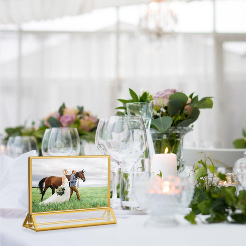 8 Pack 7x5 Acrylic Sign Holders Golden Border Wedding Table Number Frames Double Sided Table Menu Stands