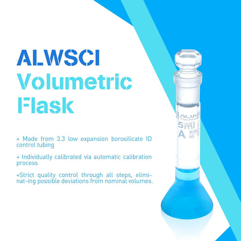 2PCS 5ML Volumetric Measuring Flask Set NS10/13, Graduated Glass Stopper, ASTM Class A Borosilicate Glass 3.3 for