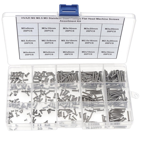 M2 M2.5 M3 Stainless Steel Phillips Flat Head Machine Screws - Assortment Kit