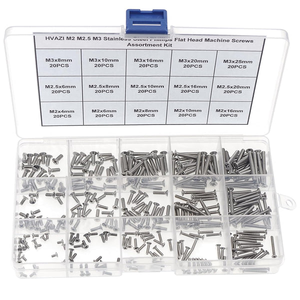 M2 M2.5 M3 Stainless Steel Phillips Flat Head Machine Screws - Assortment Kit