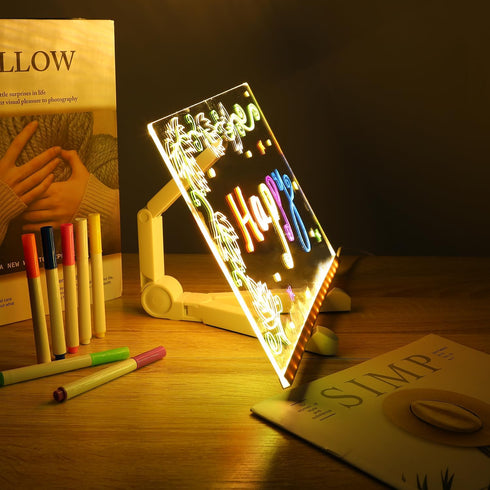 Led Note Board with Colors, Glowing Acrylic Dry Erase Board with Light, Light up Dry Erase Board Memo Message Board Note Glass Led Board (5.9 * 5.9in)
