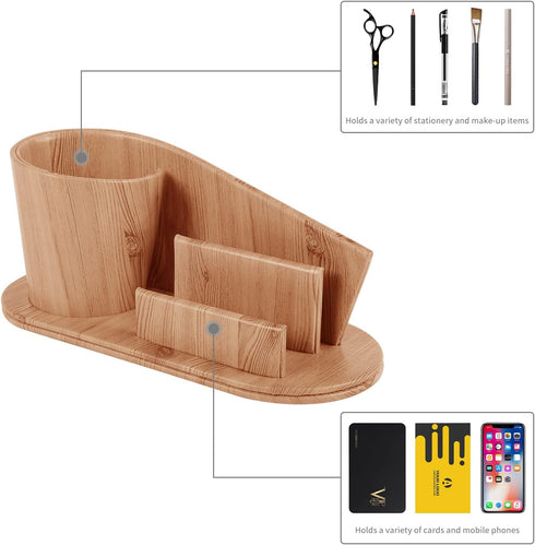 Fashion PU Leather Desk Organizer Storage Box, Office Supplies Caddy & Business Card Holder, Apricot Faux Leather