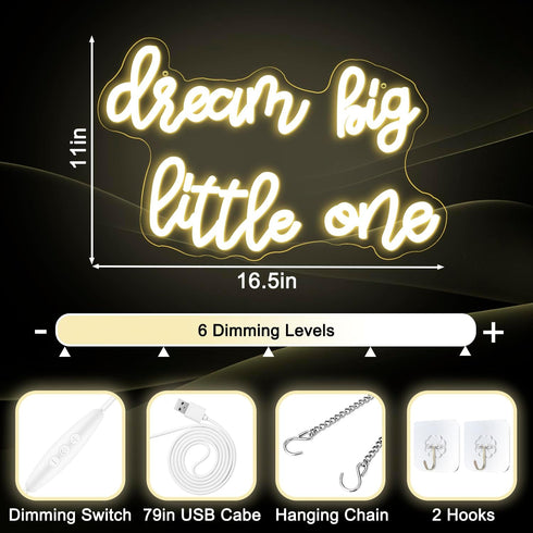 Dimmable Dream Big Little One Neon Sign Neon Signs for Wall Decor Inspirational LED Signs USB Light Up Sign for kids