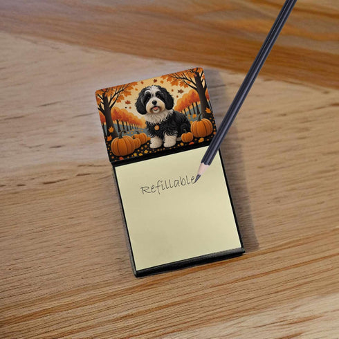 Caroline's Treasures Havanese Fall Sticky Note Holder, Refillable Dispenser for Self-Sticky Note Pads, Blank Desk